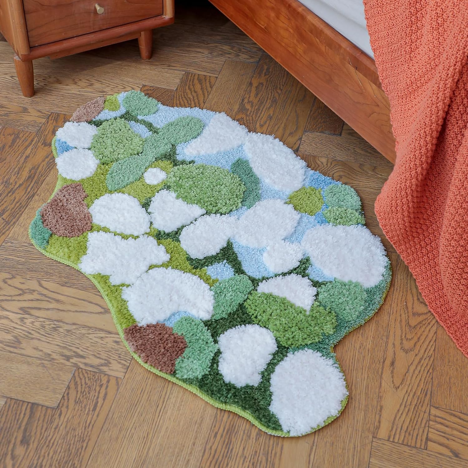 Green Moss Mat for Bedroom 23x35, 60x90cm, Nature Style Rug for Bathroom  Living Room, Leaves Area Carpet – Feblilac® Mat