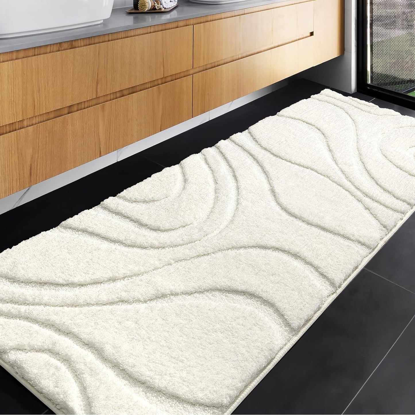 Feblilac Curved Pattern Tufted Bath Mat