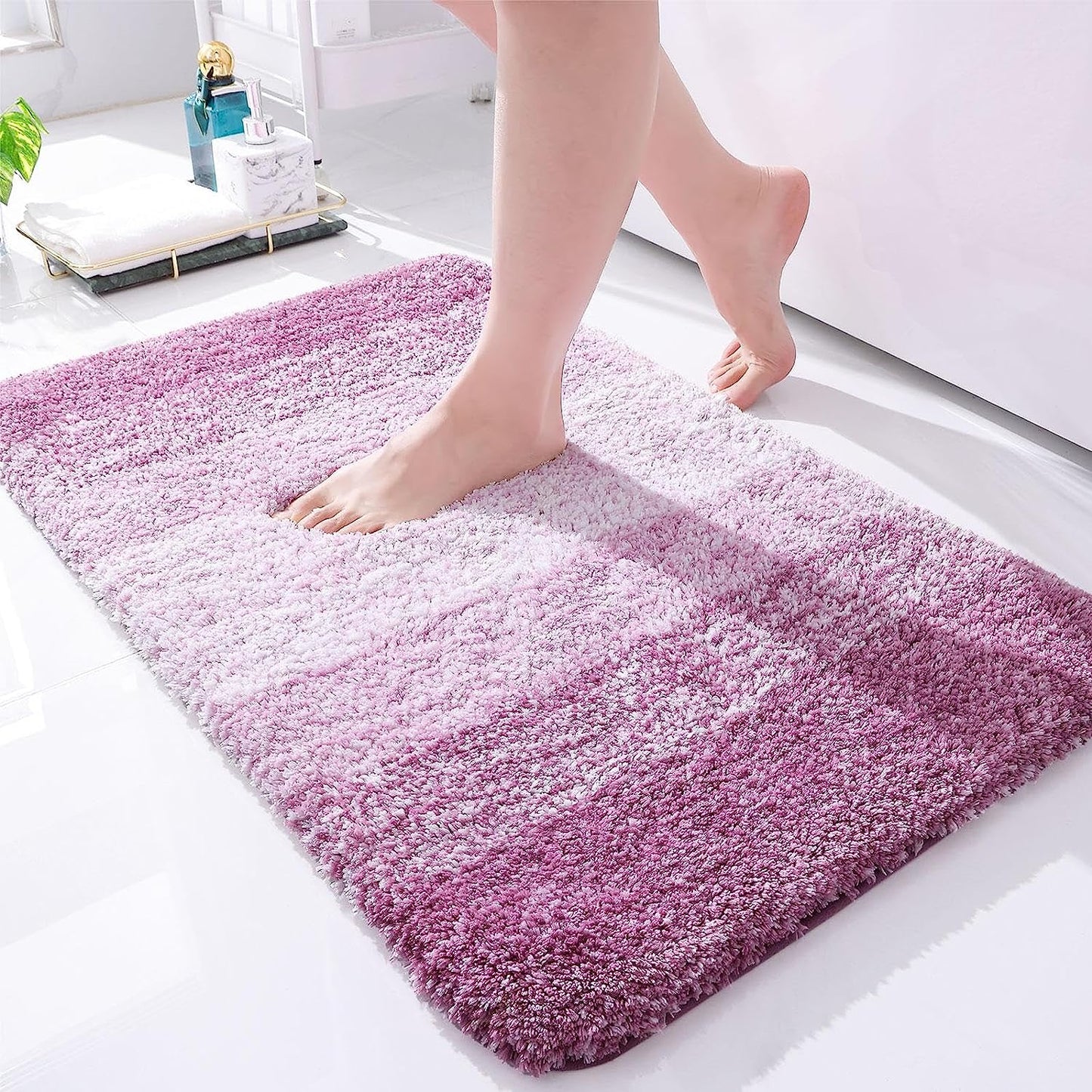 Grey Stripe Lines Bath Mat, Luxury Bathroom Rug