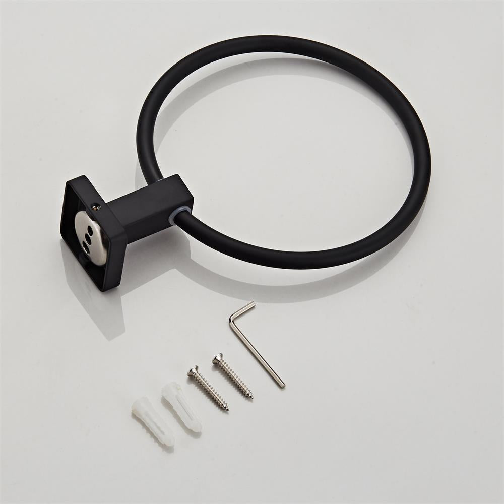 Feblilac Black Bathroom Towel Bar Wall Mount Stand Holder