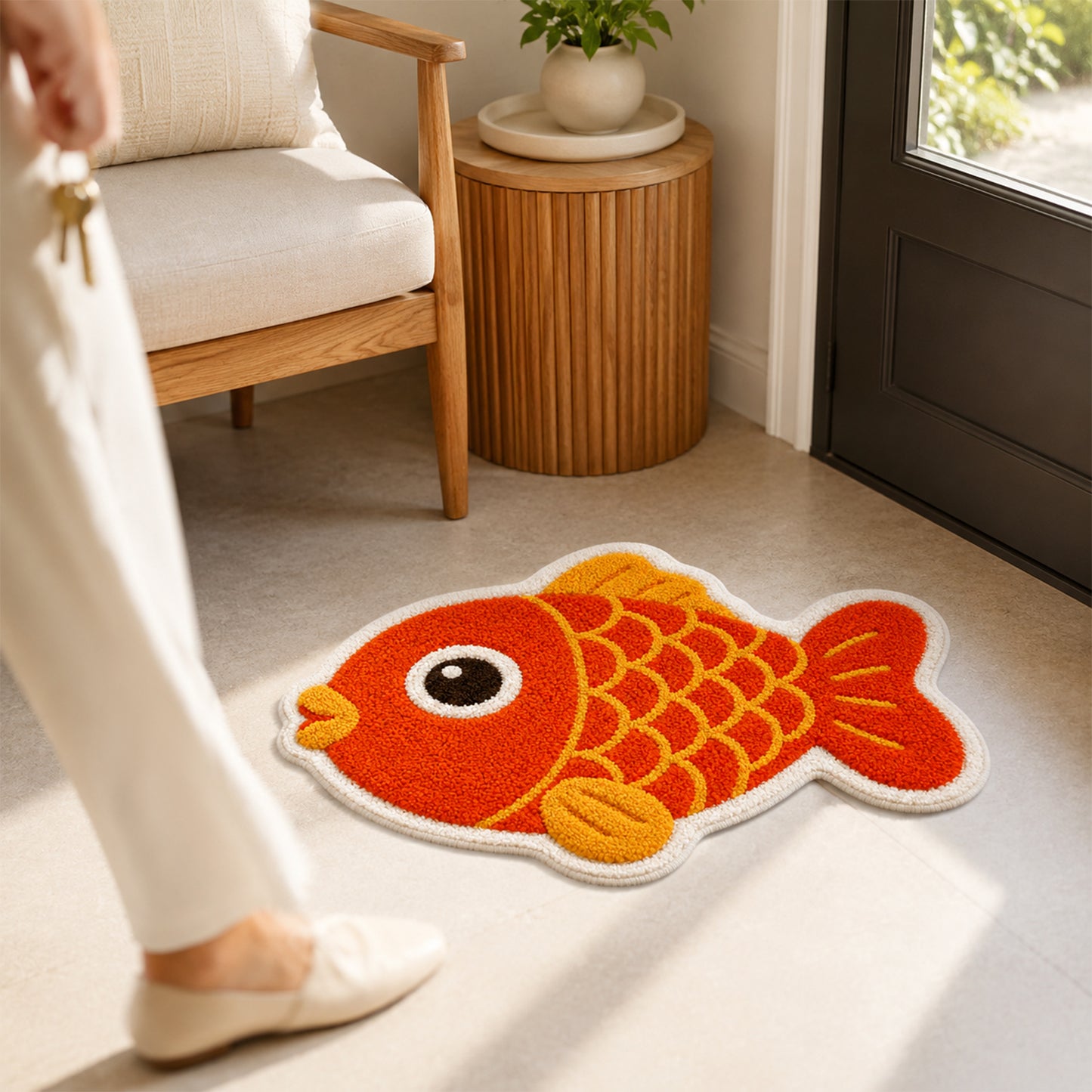 Feblilac Red Orange Fish Tufted Rug – Cute Shaped Bathroom & Entryway Mat