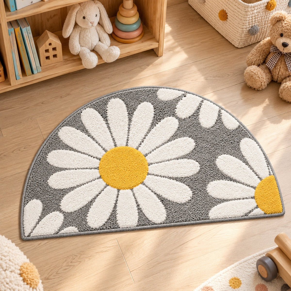 Feblilac Half Circle Daisy Tufted Bath Mat