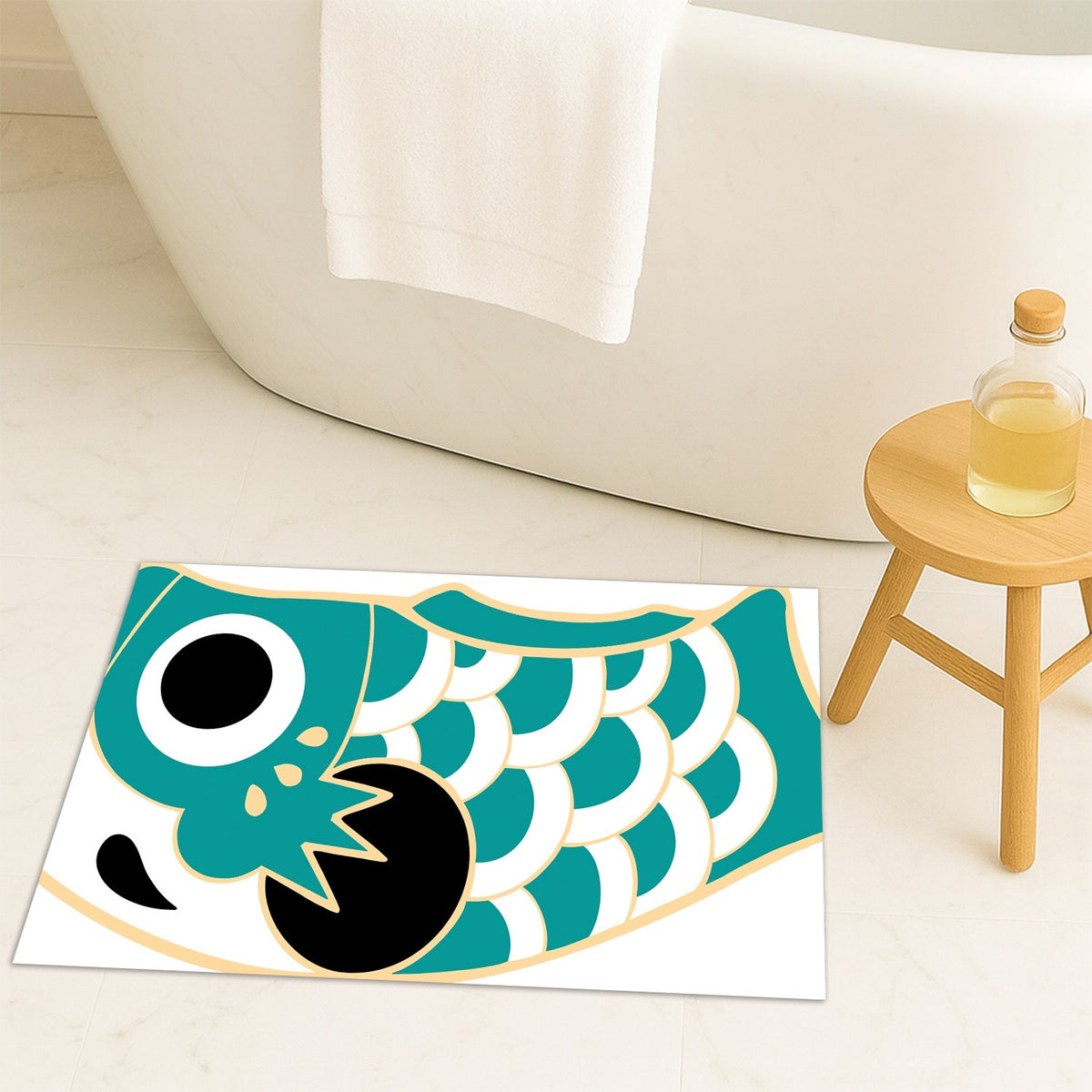 Feblilac Teal Koinobori Carp Flag Tufted Bath Mat