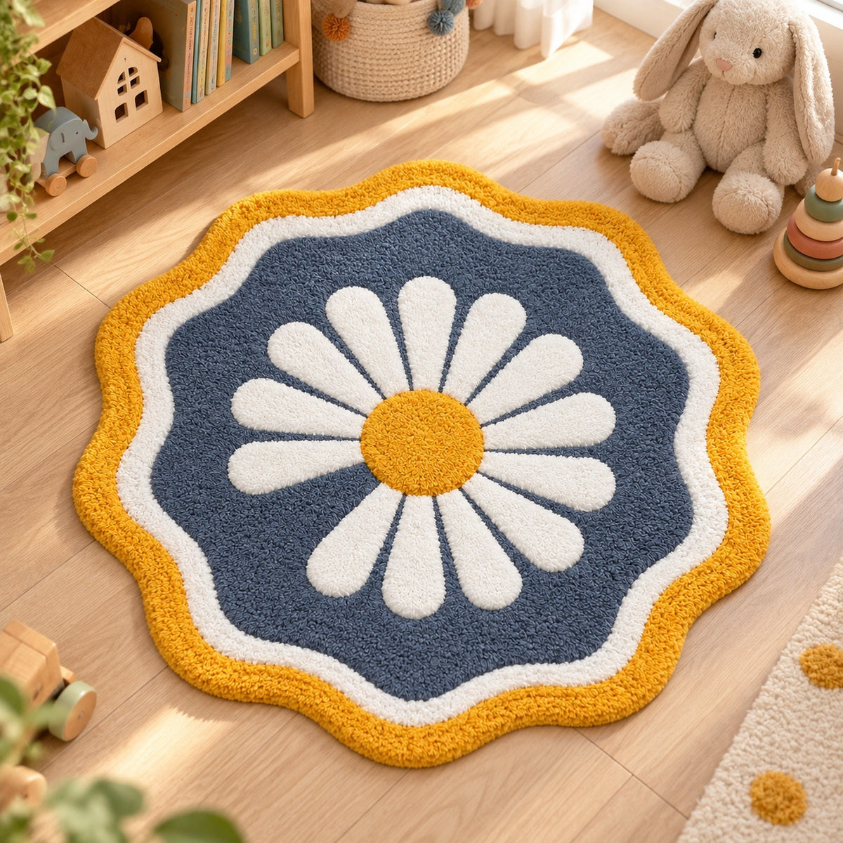 Feblilac Round Wavy Edge Chrysanthemum Tufted Bath Mat