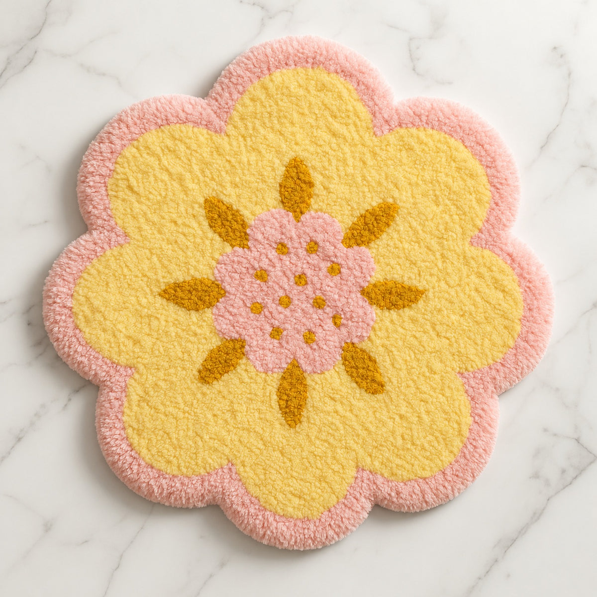 Pink Flower Shaped Tufted Bath Mat