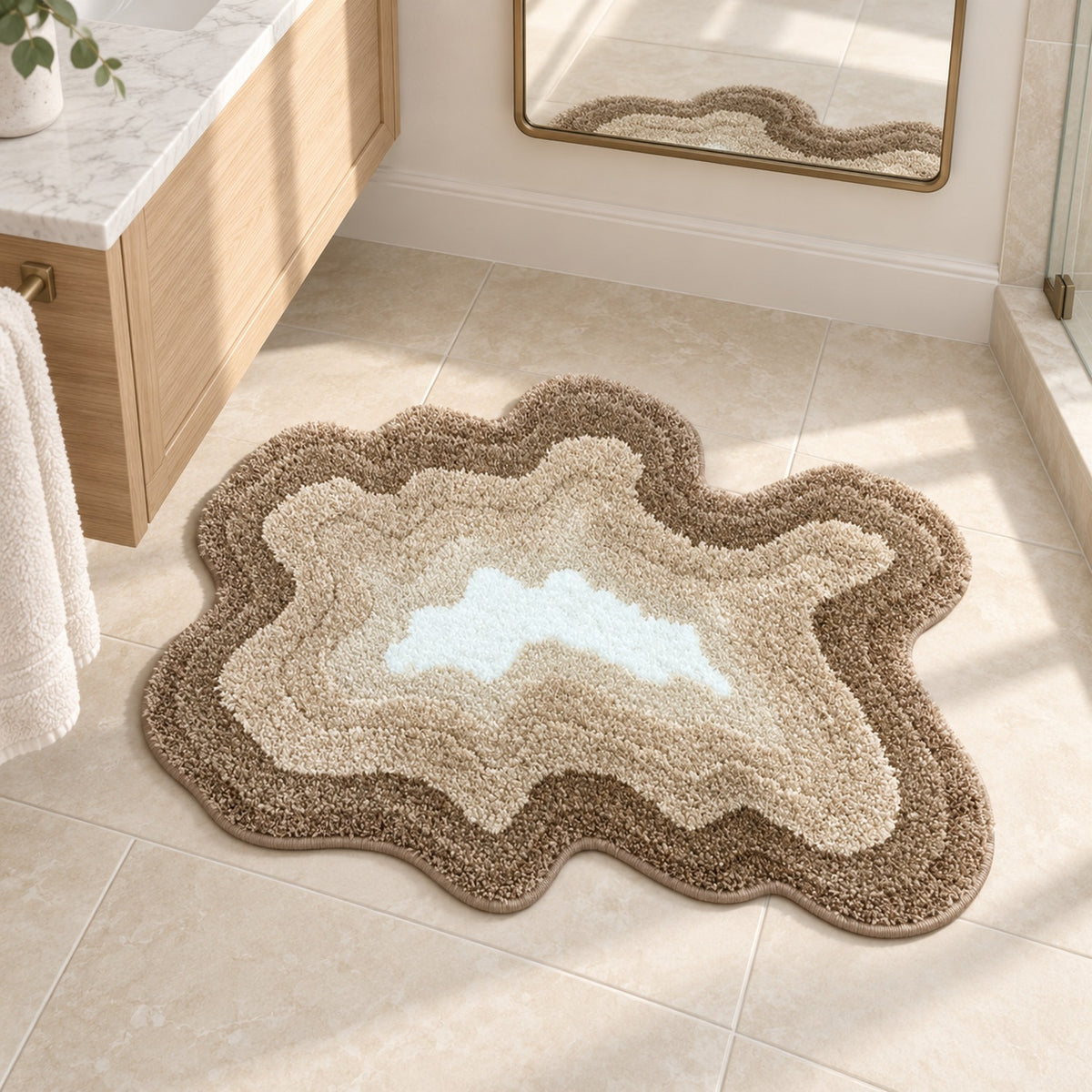 Feblilac Brown Abstract Lake Tufted Bath Mat