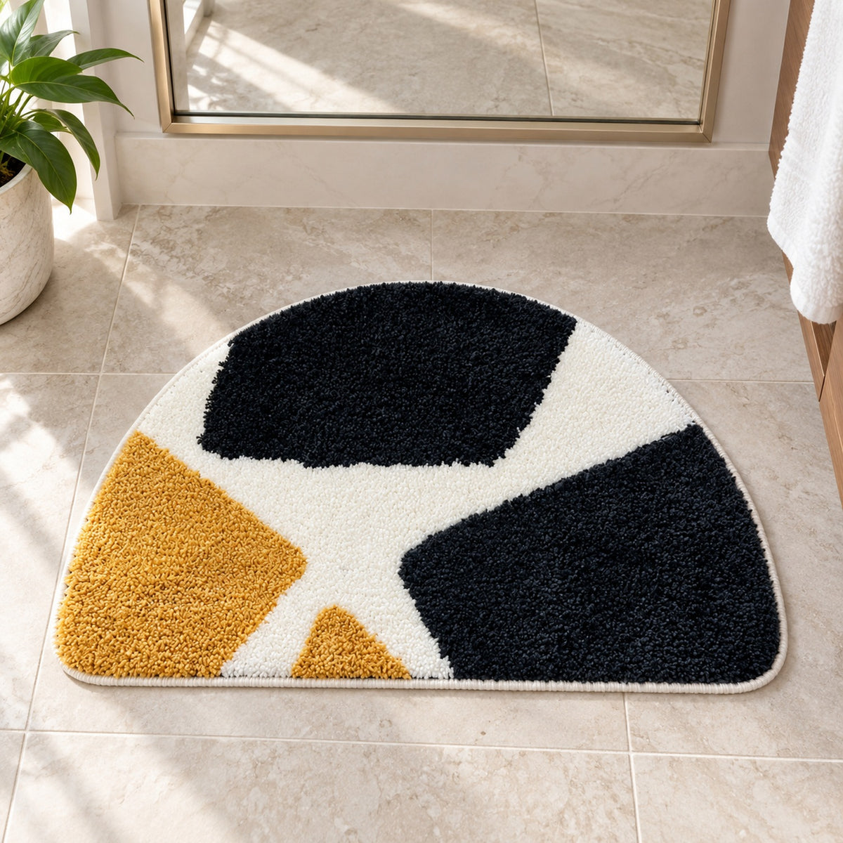 Feblilac Semicircular Color Block Tufted Bath Mat