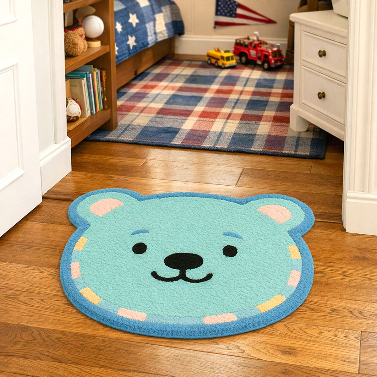 Feblilac Blue Bear Tufted Bath Mat