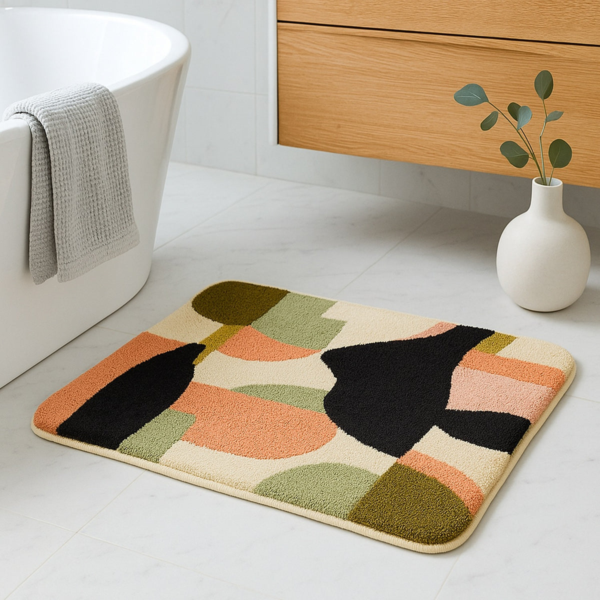 Feblilac Abstract Irregular Color Blocks Tufted Bath Mat