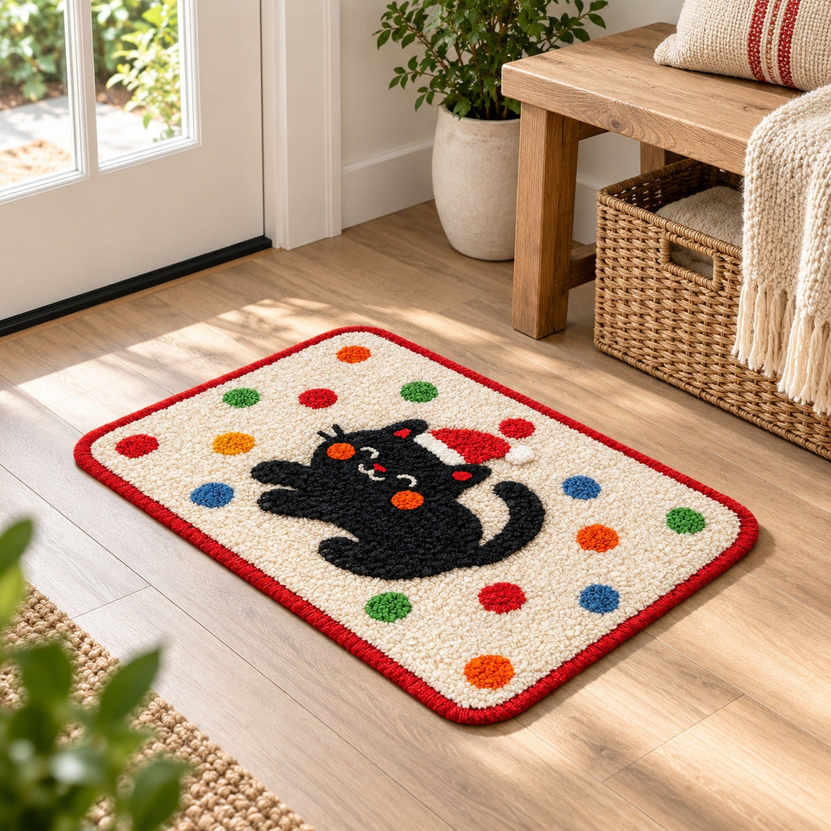 Feblilac Christmas Cat Tufted Bath Mat