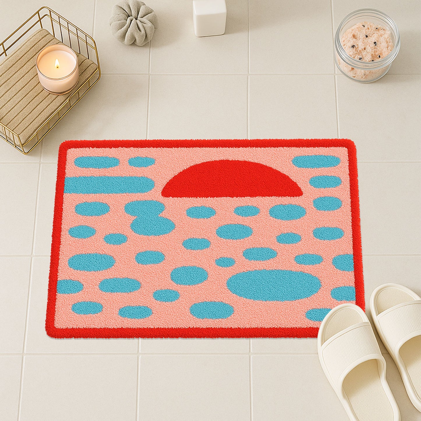 Feblilac Sunset Abstract Bath Mat – Colorful Tufted Bathroom Rug, Soft & Absorbent