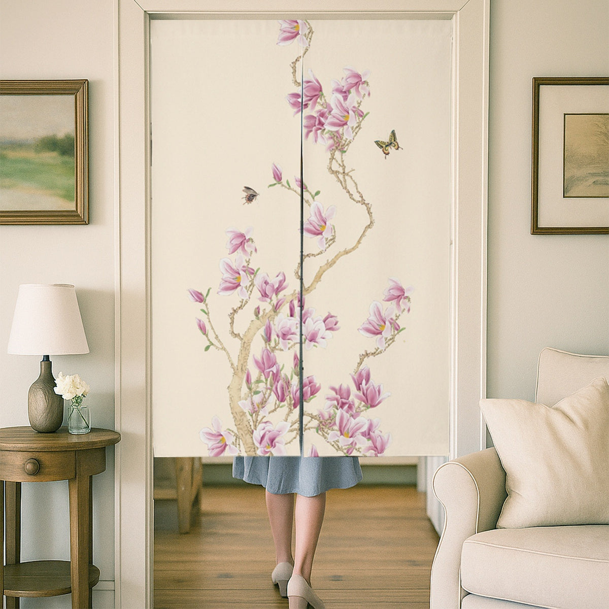 Feblilac Magnolia and Butterfly Door Curtain