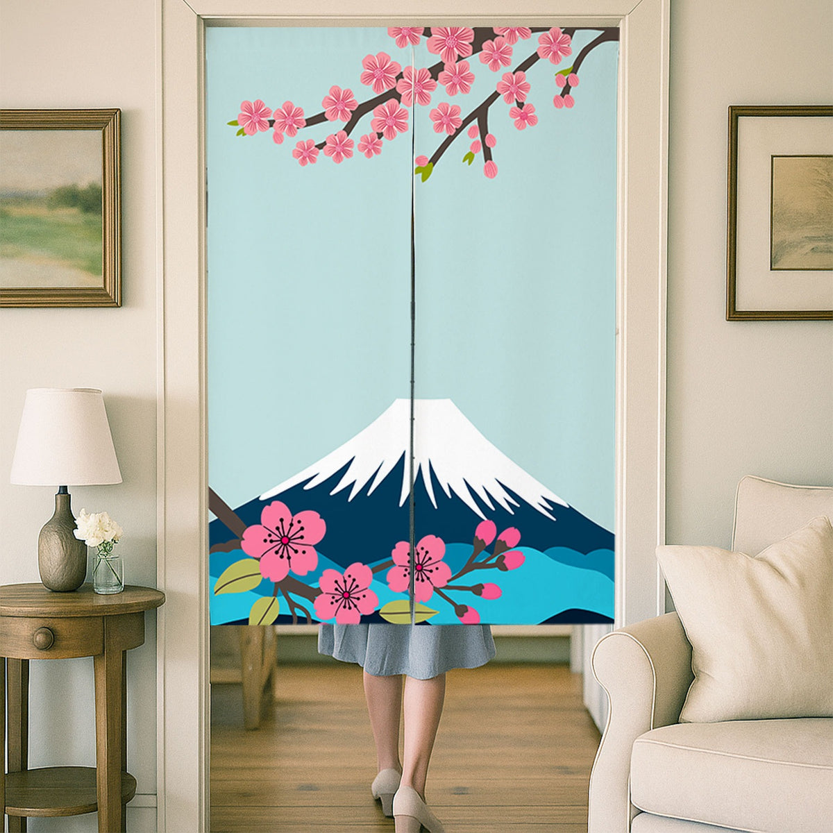 Feblilac Mount Fuji and Cherry Blossom Door Curtain