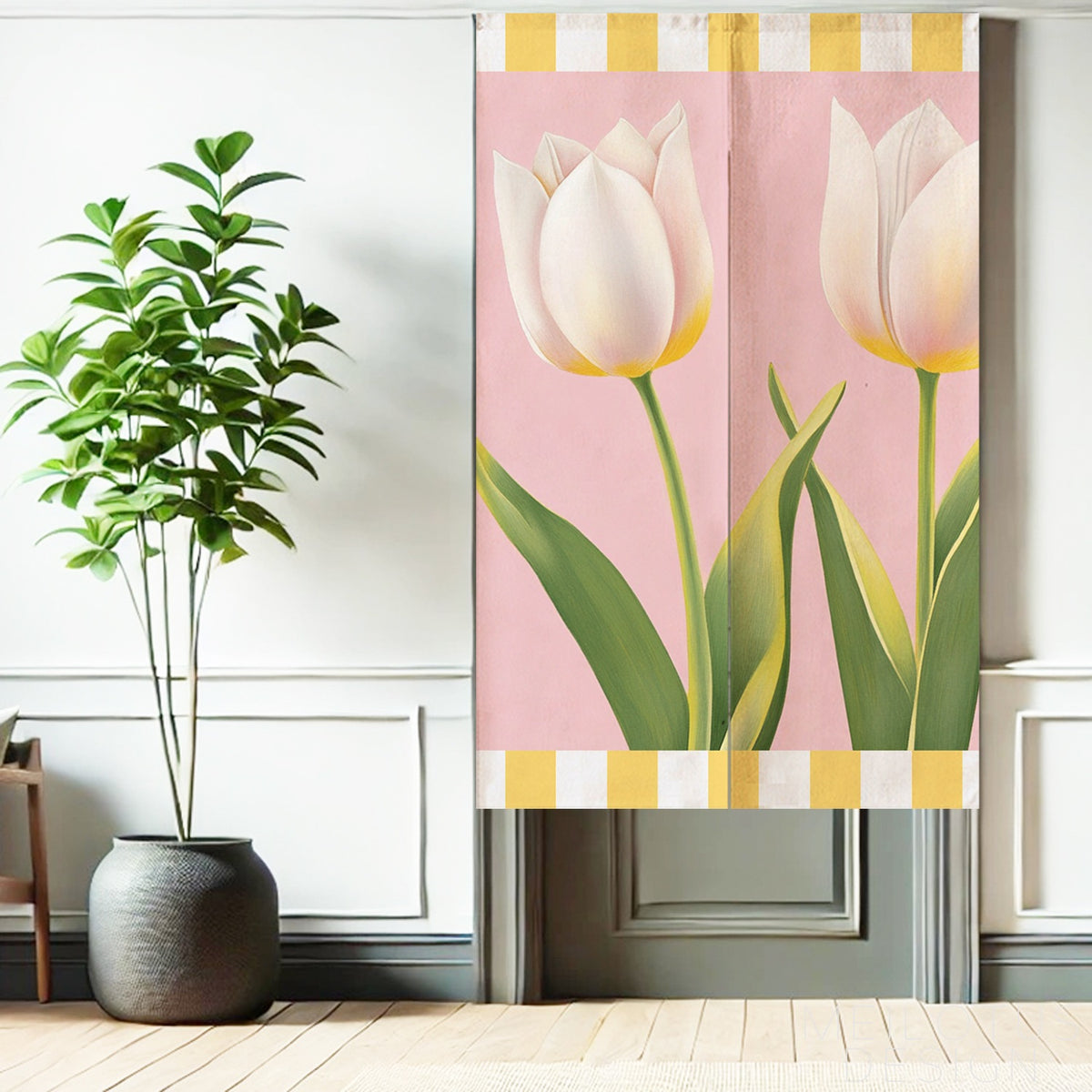 Feblilac Pink Ground Tulips Door Curtain