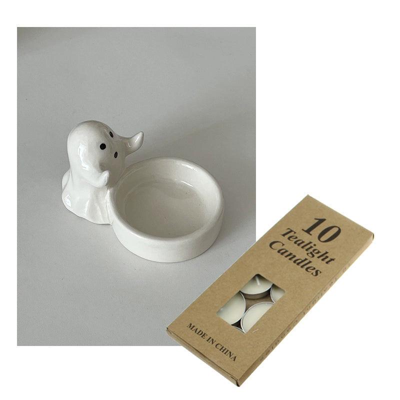 Feblilac Cute Ghost Ceramic Candle Holder Ornament Household Dining Table Scented Candle Holder Halloween Cartoon Decoration Props