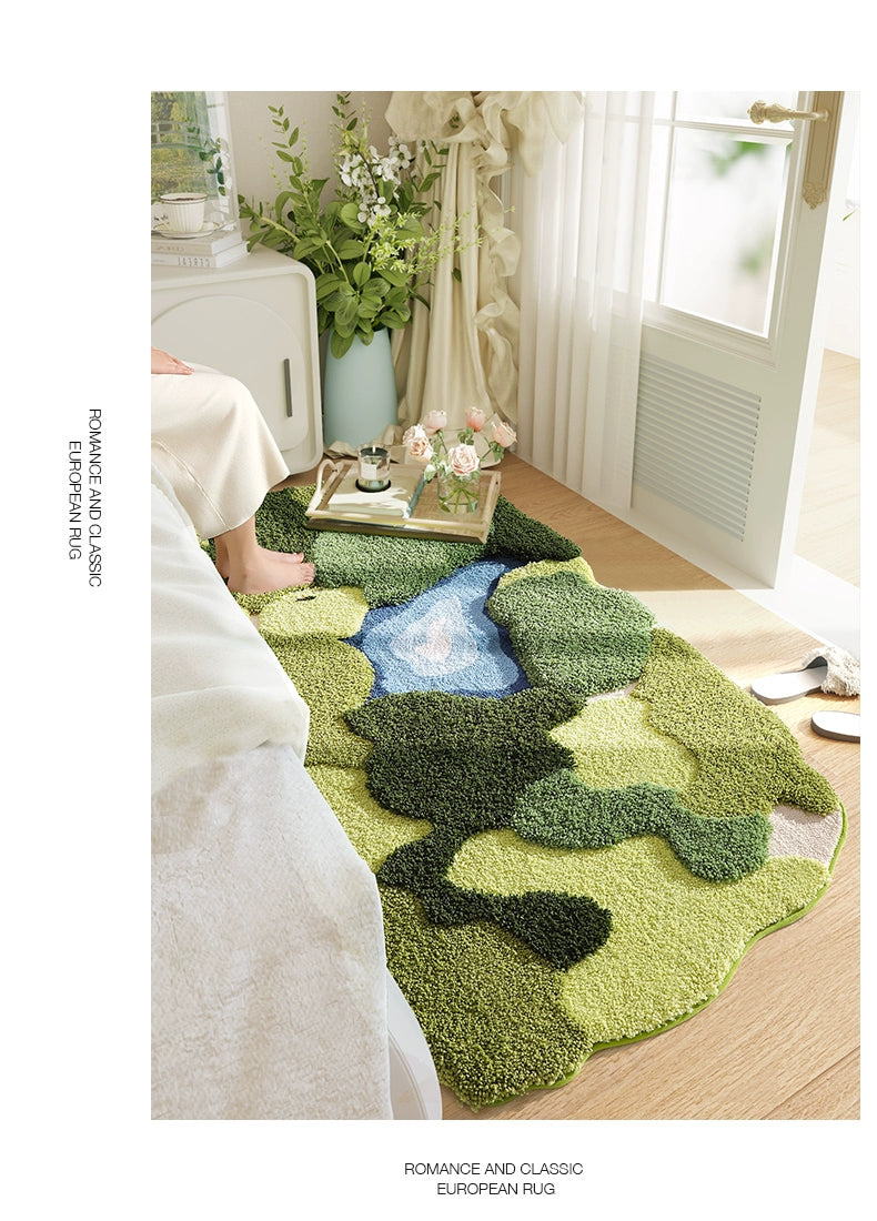 Feblilac Green Forest Moss Bedroom Rug Long Runner