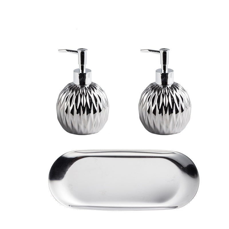 Ceramic Soap Dispenser, Round Bottle for Kitchen Bathroom, Gold and Silver