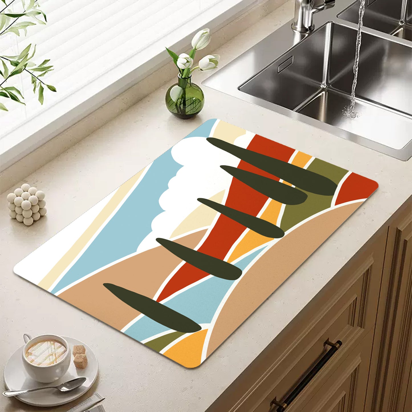 Feblilac Red and Blue Mountains Cup and Dish Placemat