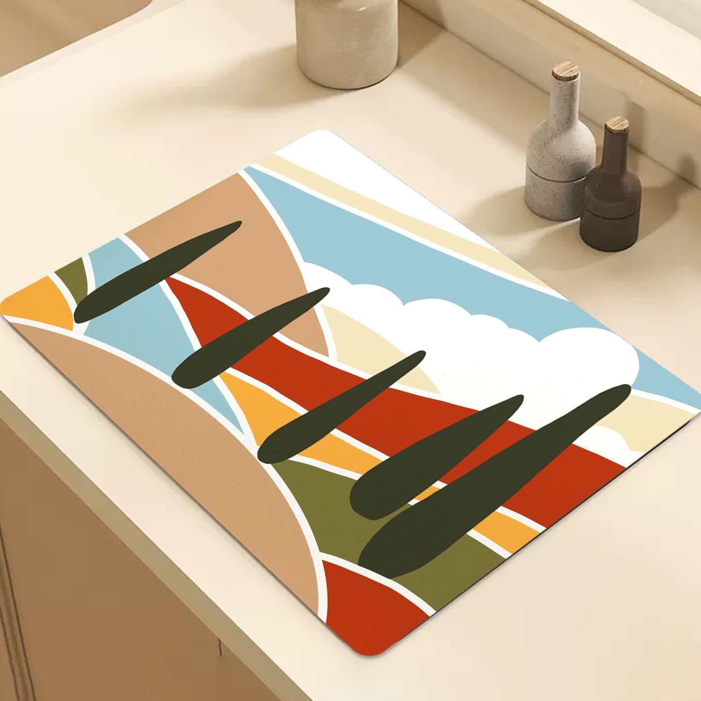 Feblilac Red and Blue Mountains Cup and Dish Placemat