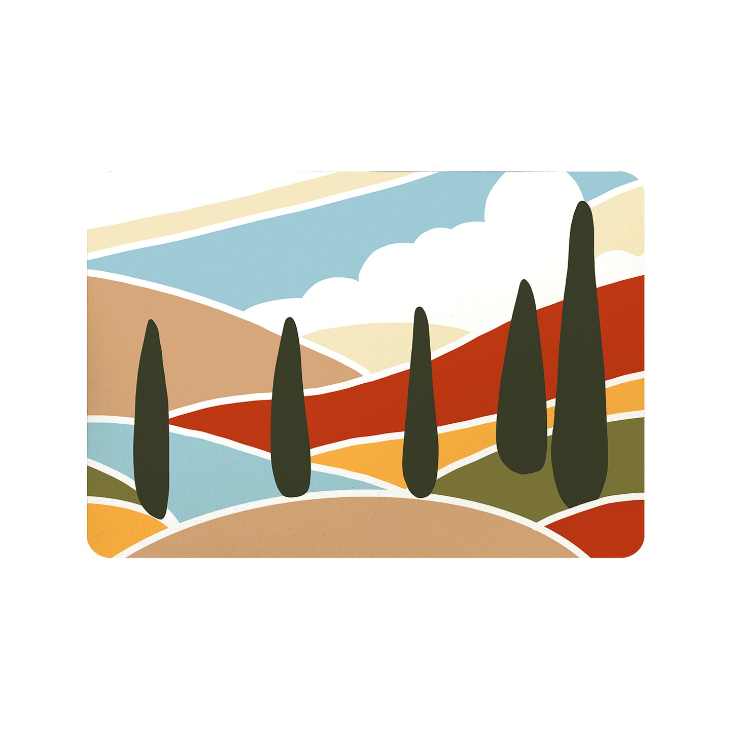 Feblilac Red and Blue Mountains Cup and Dish Placemat