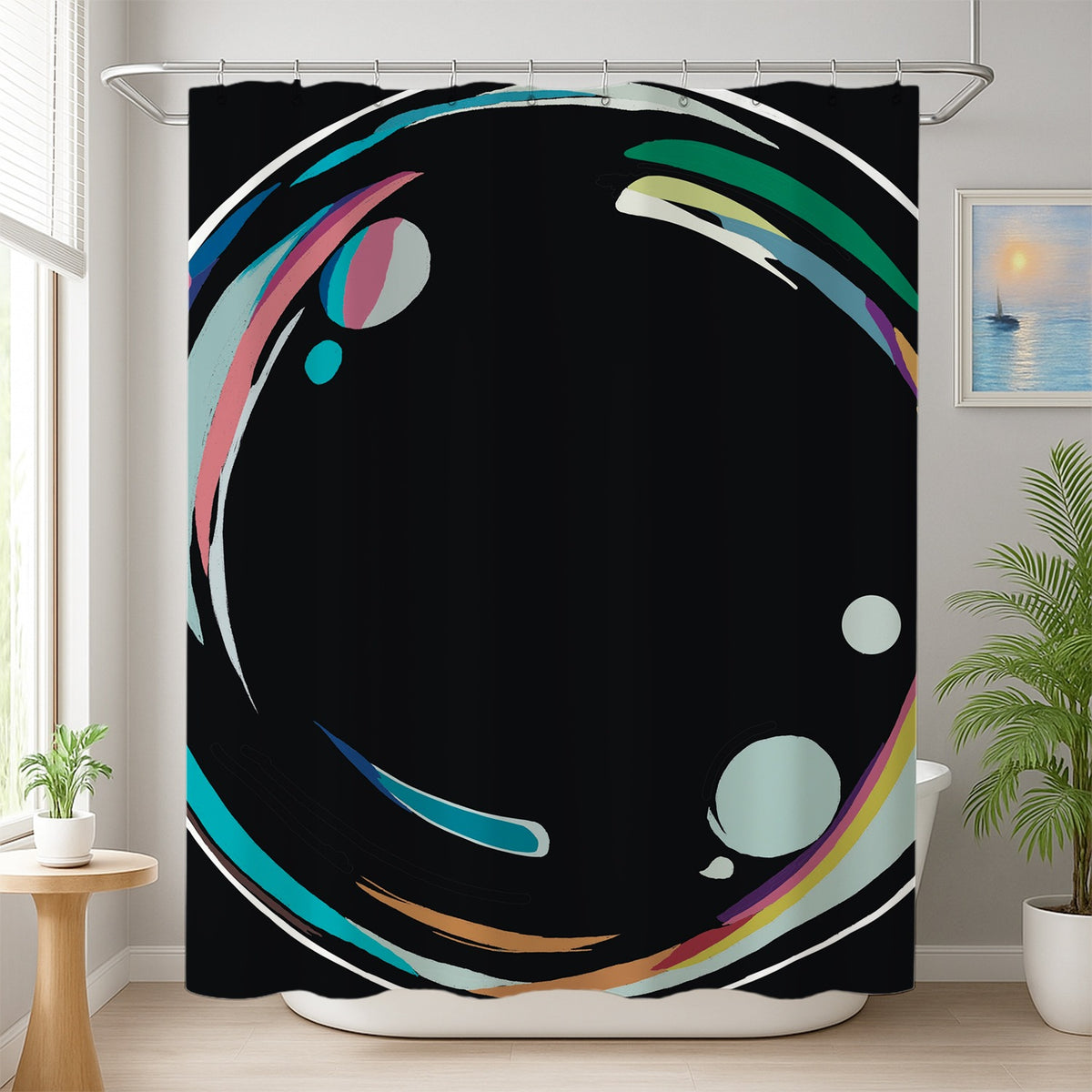 Feblilac Black Ground Clear Bubbles Shower Curtain