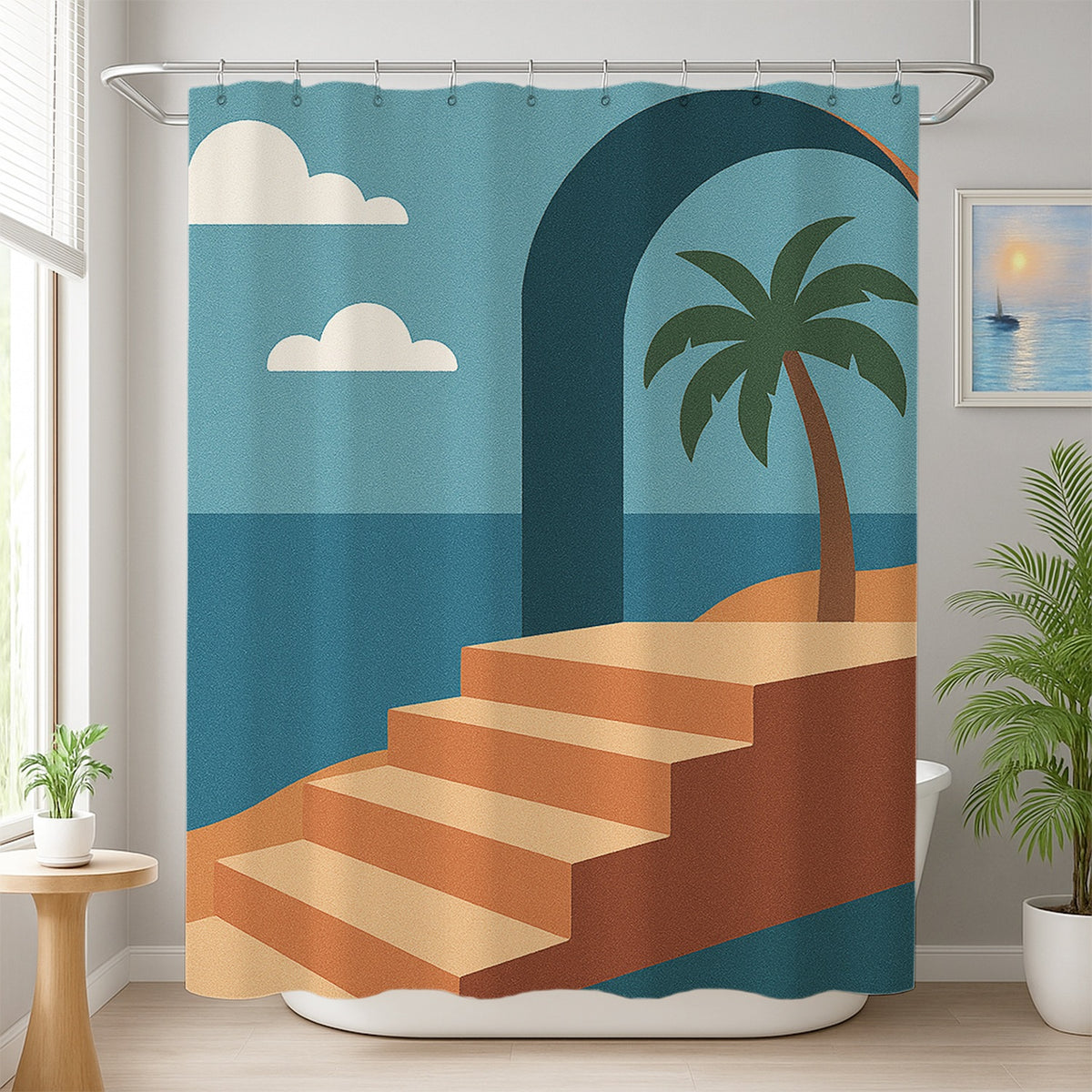Feblilac Blue Sky Stairway Sea Breeze Shower Curtain
