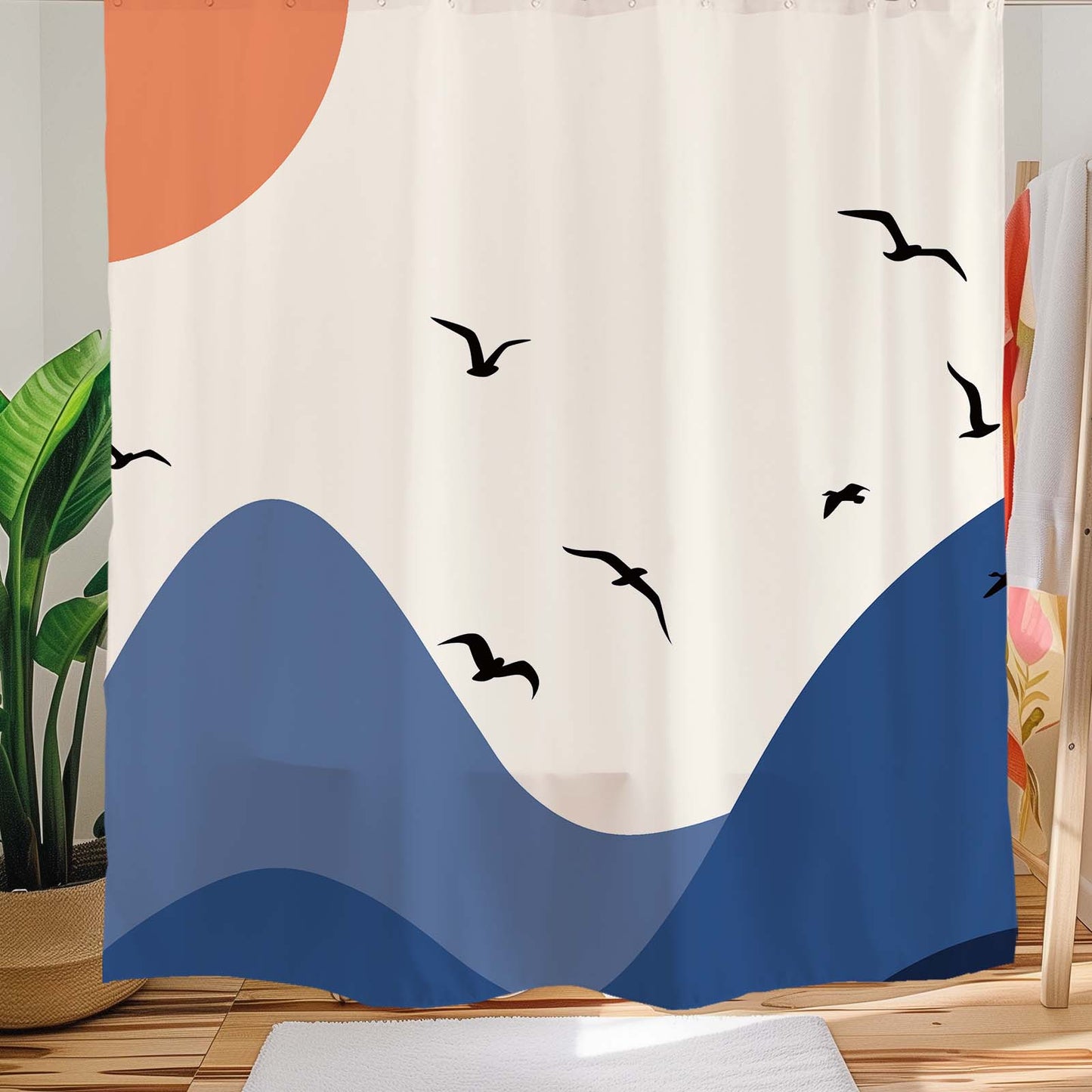 Feblilac Mountain Swallow Shower Curtain with Hook