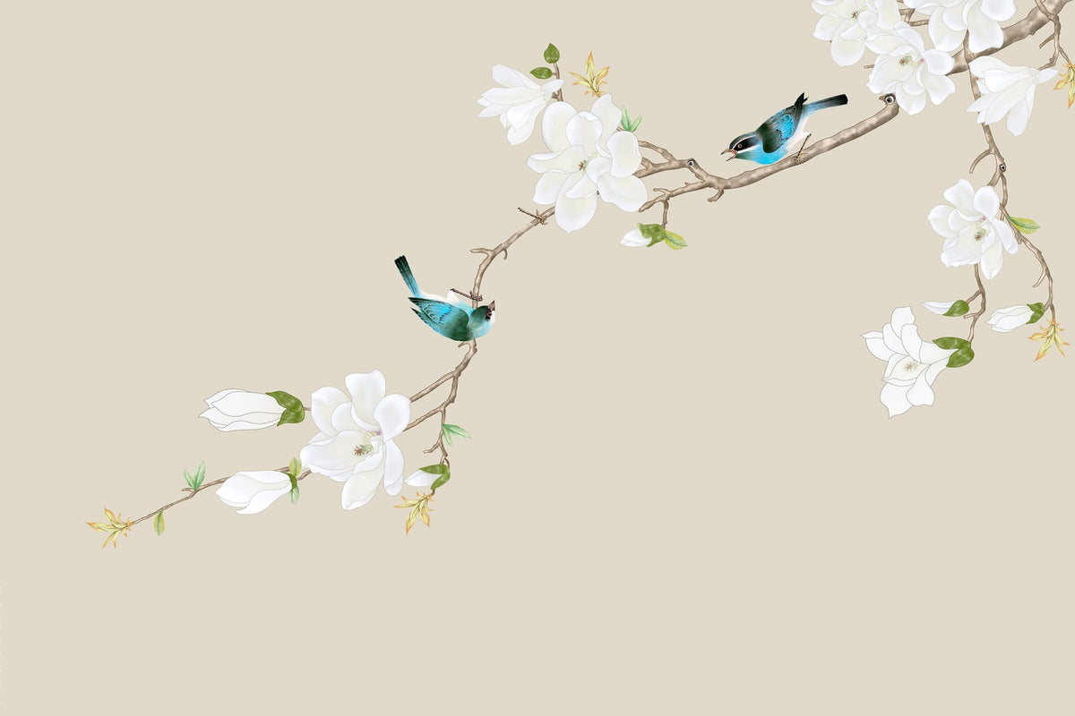 Feblilac Two Blue Birds and White Magnolia PVC Coil Door Mat