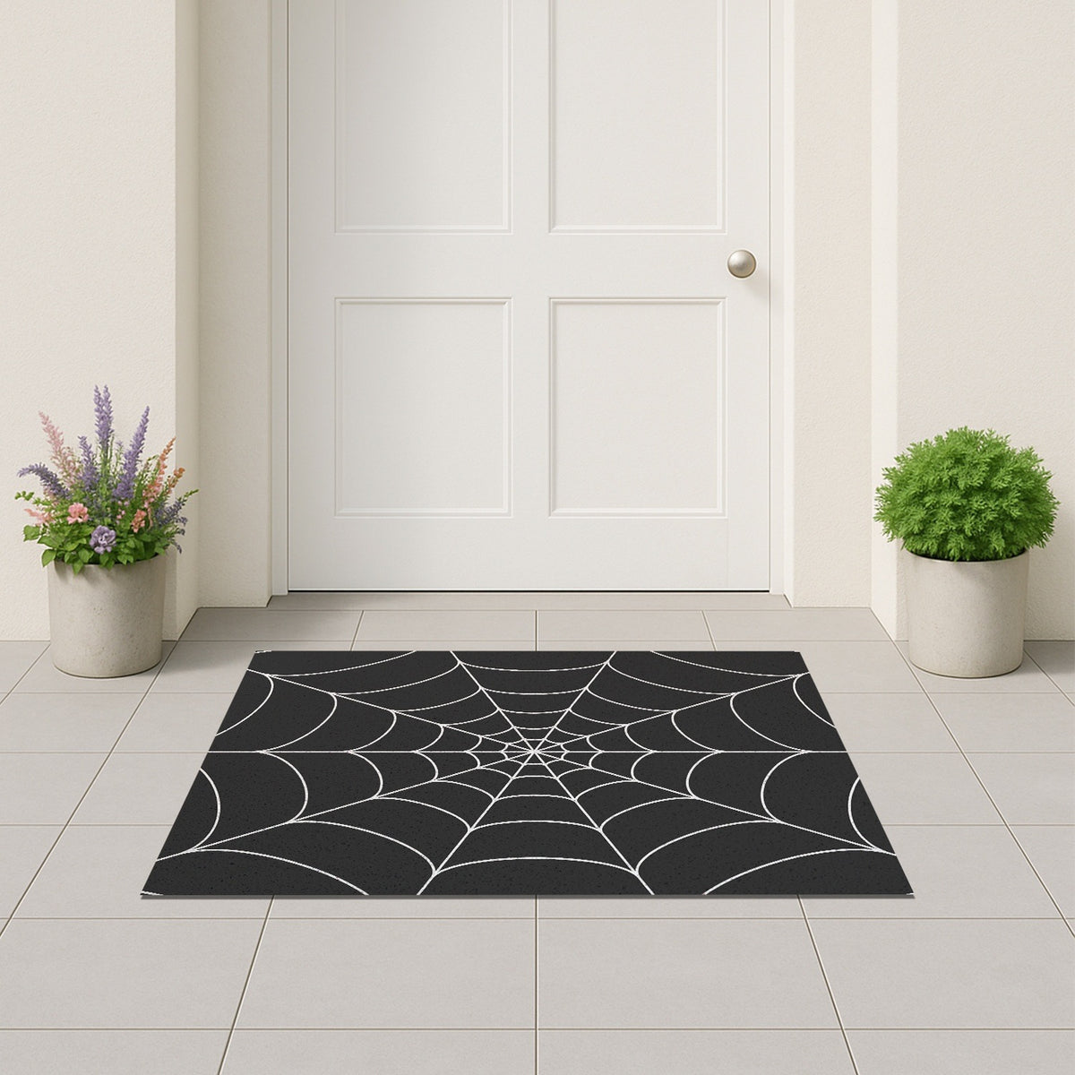 Feblilac Black and White Spider Web Coil PVC Coil Door Mat