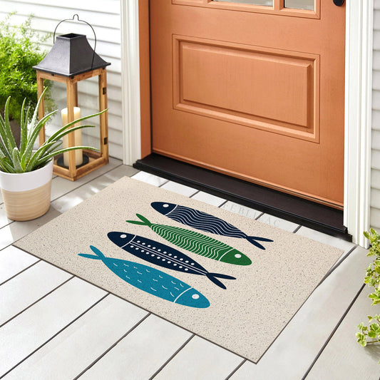 Feblilac Blue Simple Fish PVC Coil Door Mat