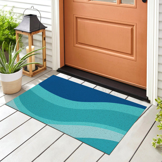 Feblilac Gradient Blue Flowing Waves PVC Coil Door Mat