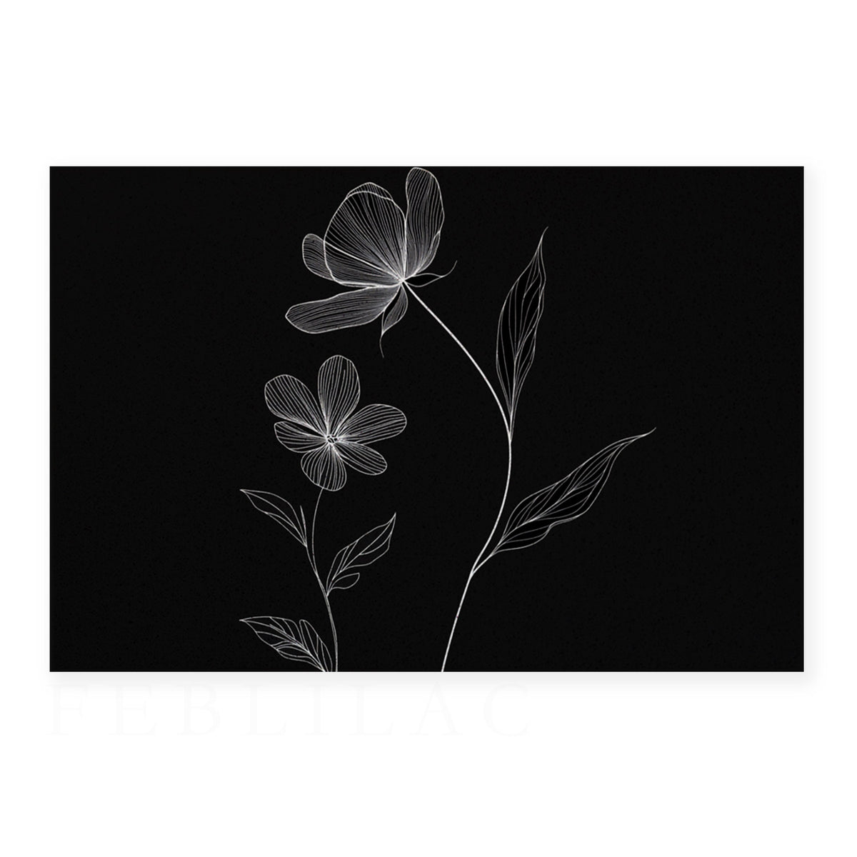 Feblilac Minimal Black and White Flowers PVC coil door mat flat lay on a clean white background
