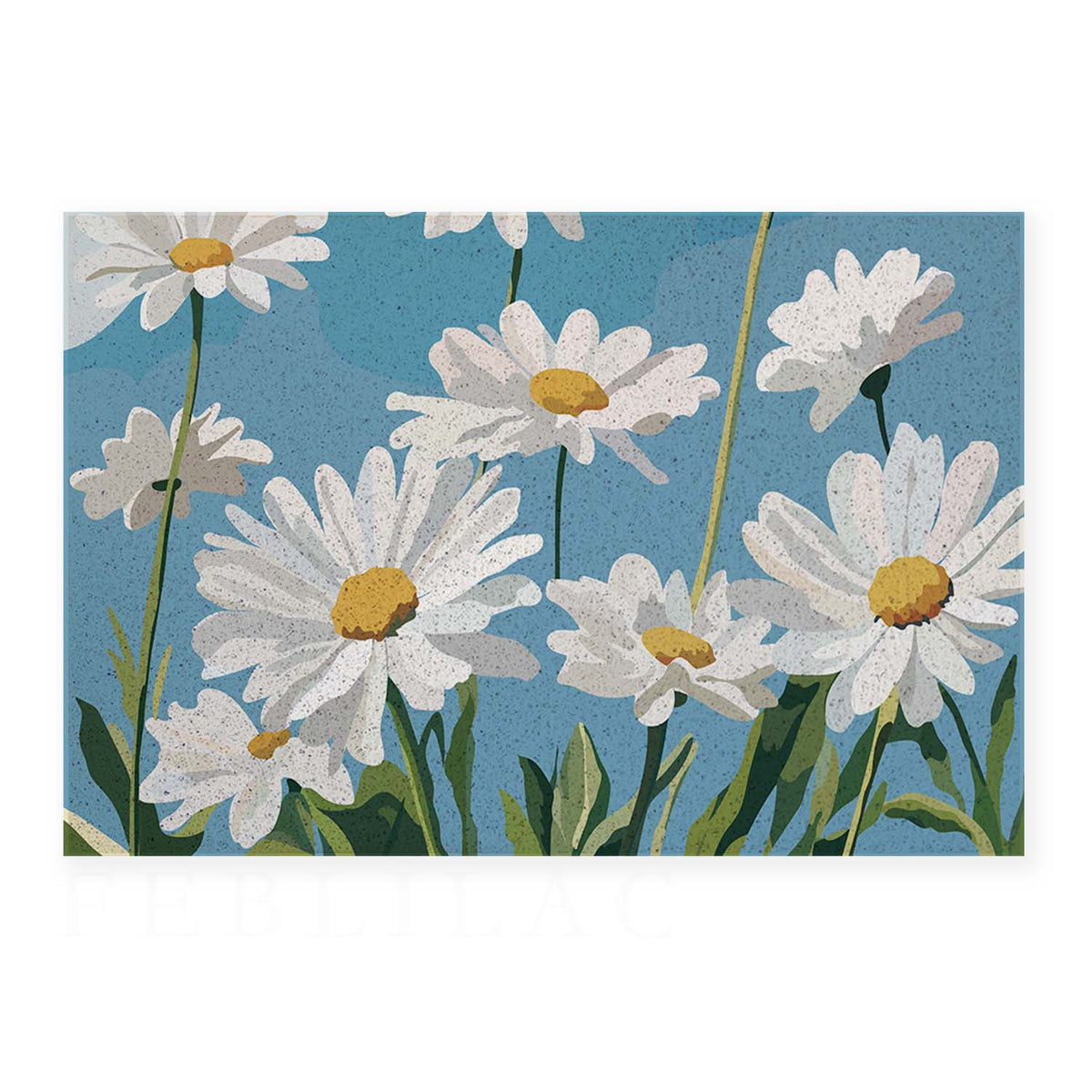 Feblilac Blue Sky Daisies PVC coil door mat flat lay on a clean white background