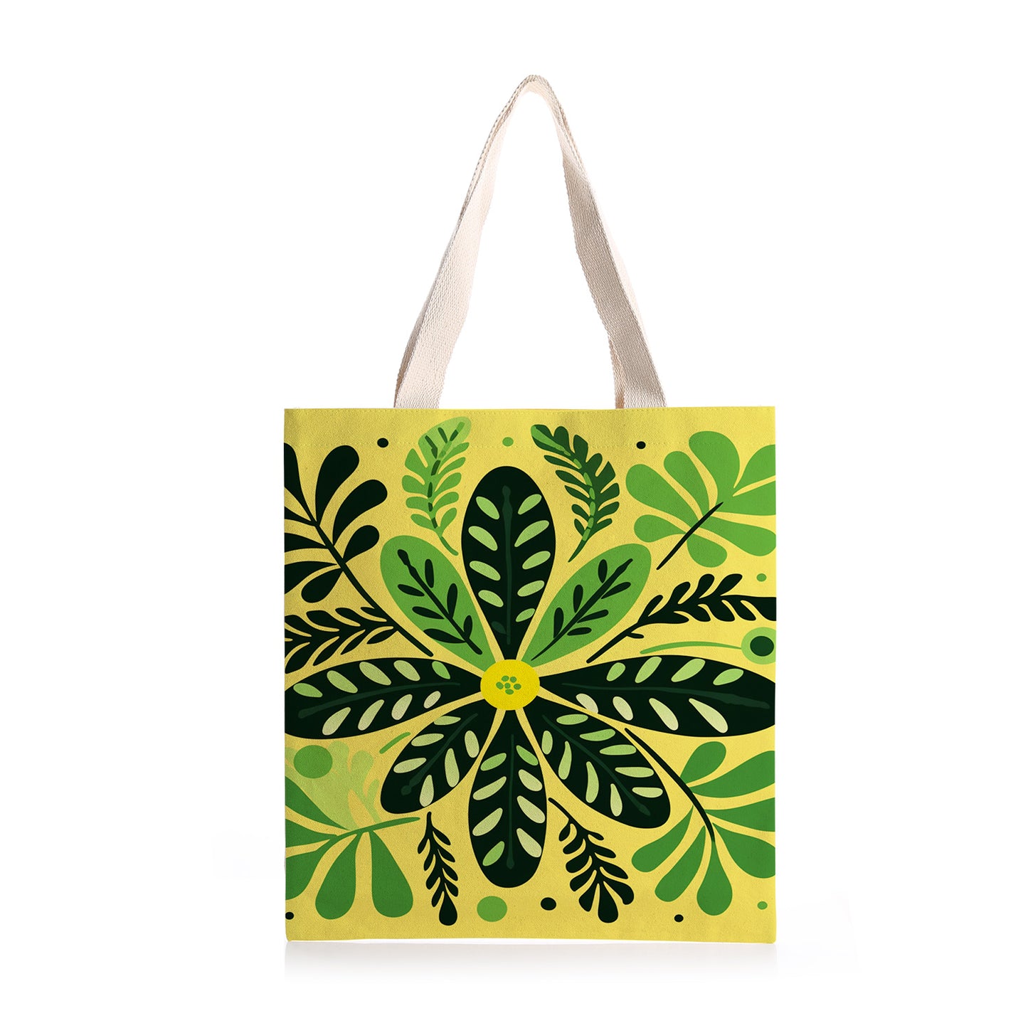Feblilac Yellow Background Green Leaves Canvas Tote Bag