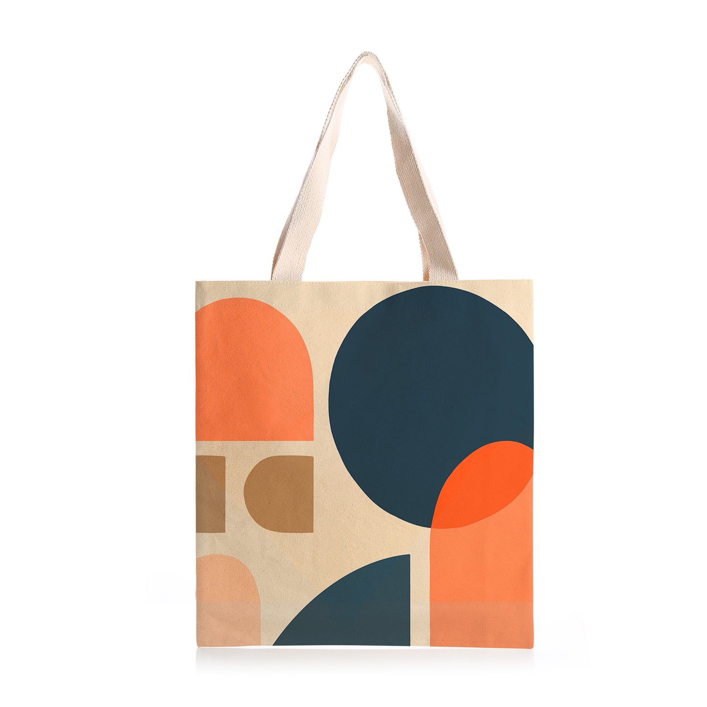 Feblilac Circular Semicircle Abstract Color Block Canvas Tote Bag
