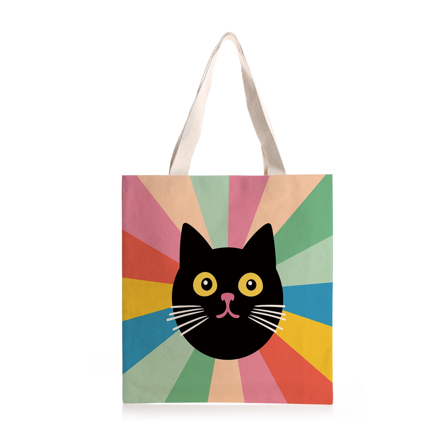 Feblilac Black Cat Colorful Stripes Canvas Tote Bag