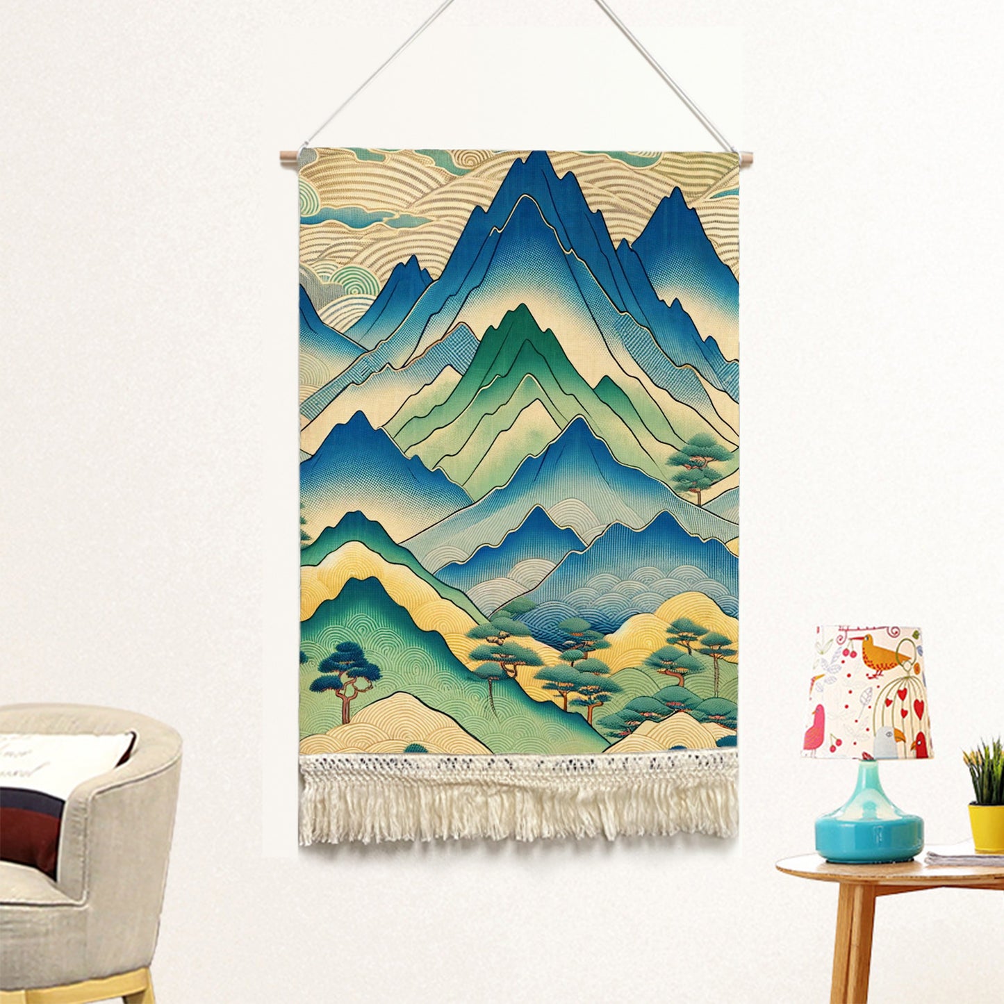 Feblilac Japanese Mountains Handmade Macrame Hanging Wall Decor Art