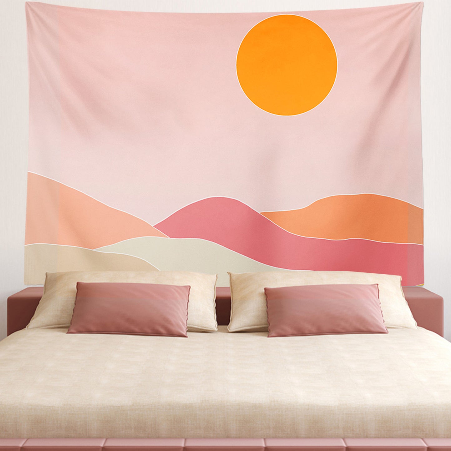 Feblilac Pink Mountain Sunrise Tapestry Wall Decor
