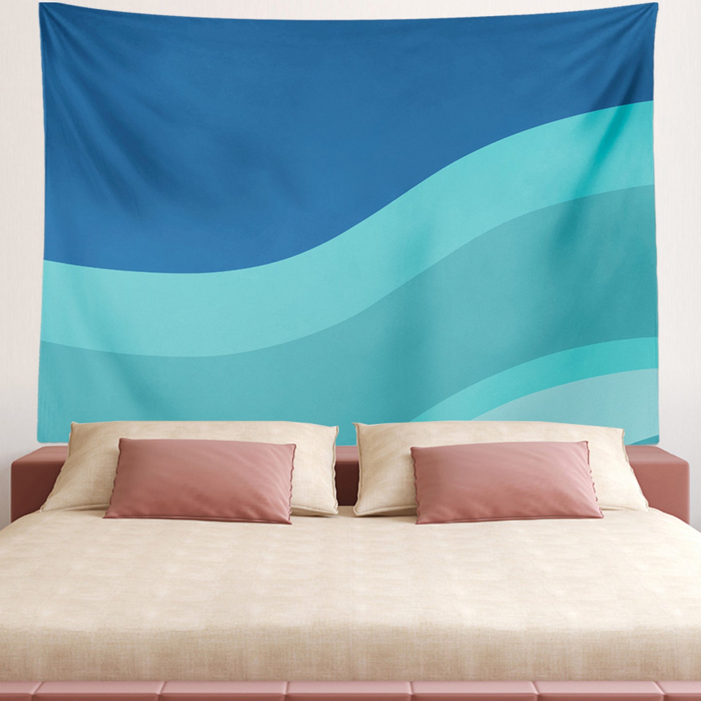 Feblilac Gradient Blue Flowing Waves Tapestry Wall Decor