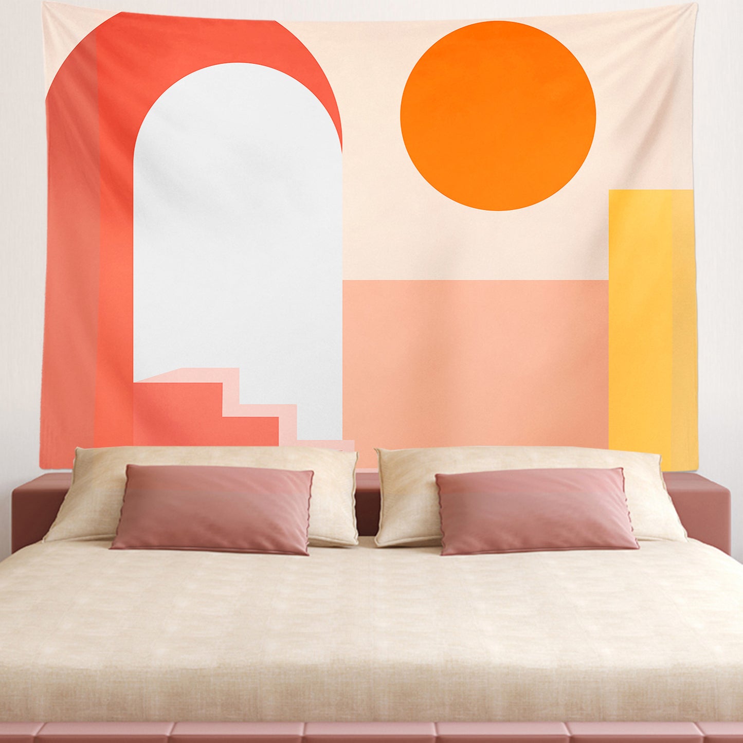 Feblilac Red Color Block Modern Abstract Tapestry Wall Decor