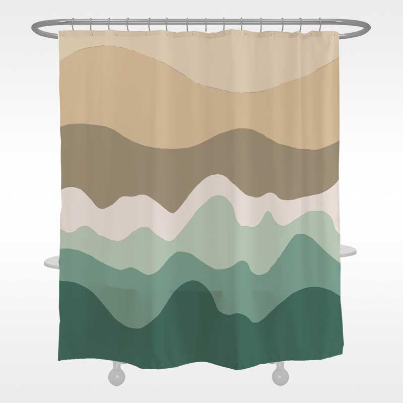 Feblilac Abstract Blue Wave Ocean Shower Curtain With Hooks Geometric