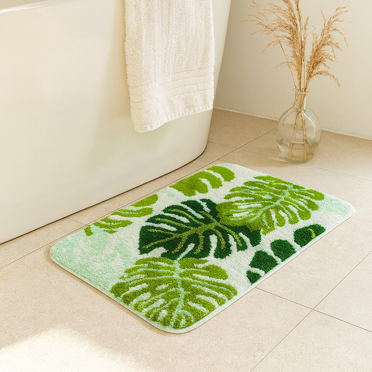 monstera leaf bath mat Feblilac Monstera Leaf Tufted Bath Mat