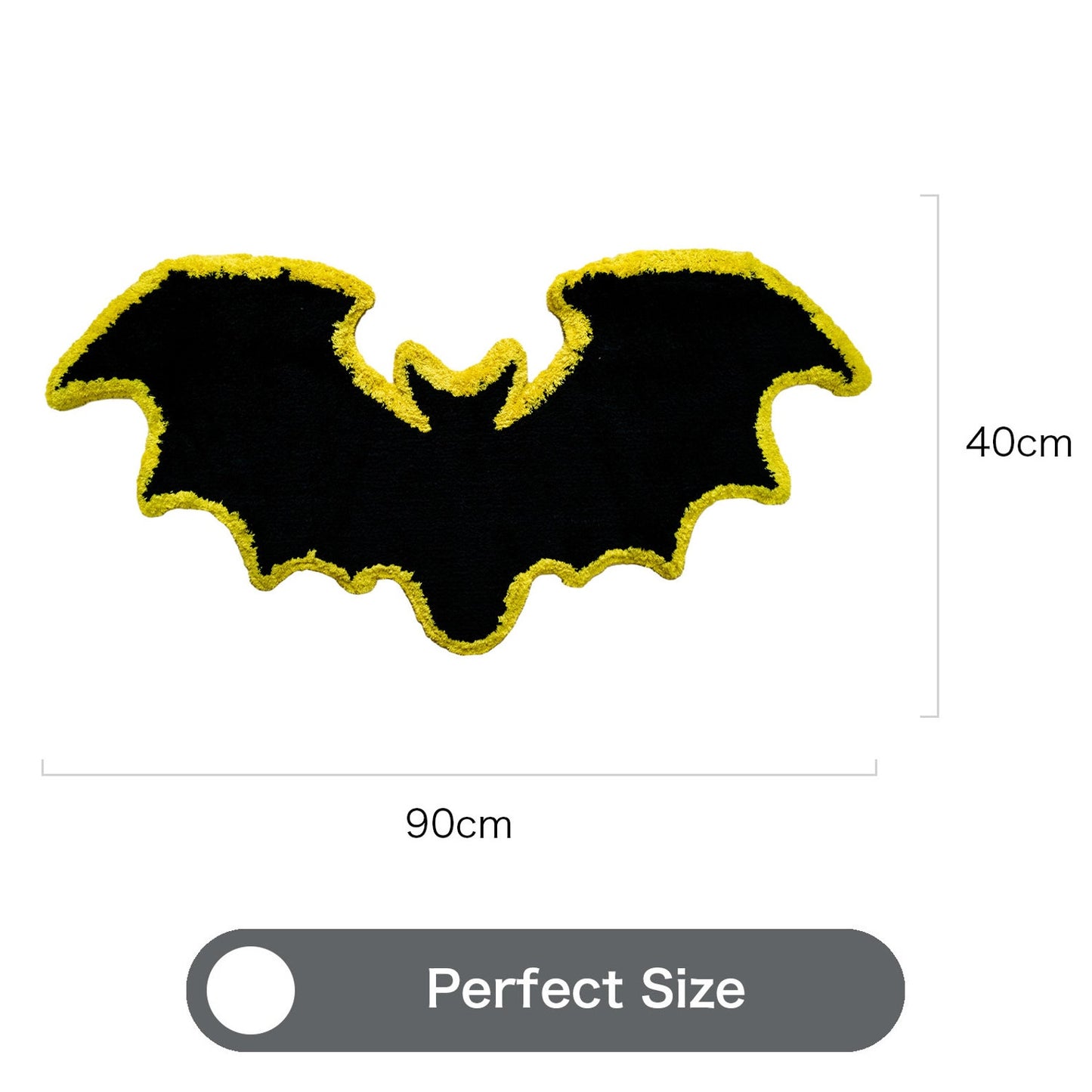 Feblilac Halloween Bat Shaped Bath Mat – Black & Yellow Tufted Rug, Non-Slip, Soft & Absorbent