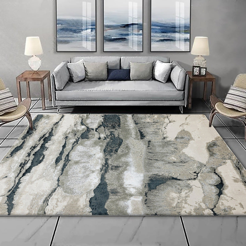 Grey Oriental Rug Polyester Ink Wash Painting Pattern Rug Washable Non-Slip Backing Carpet for Living Room