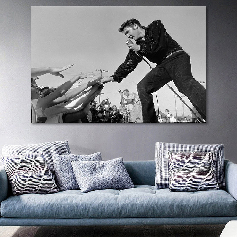 Photographic Elvis Presley Wall Art in Black and White Nostalgic Canvas Print for Home - Black - Design 2 - Clearhalo - 'Arts' - 'Canvas Art' - 1654169