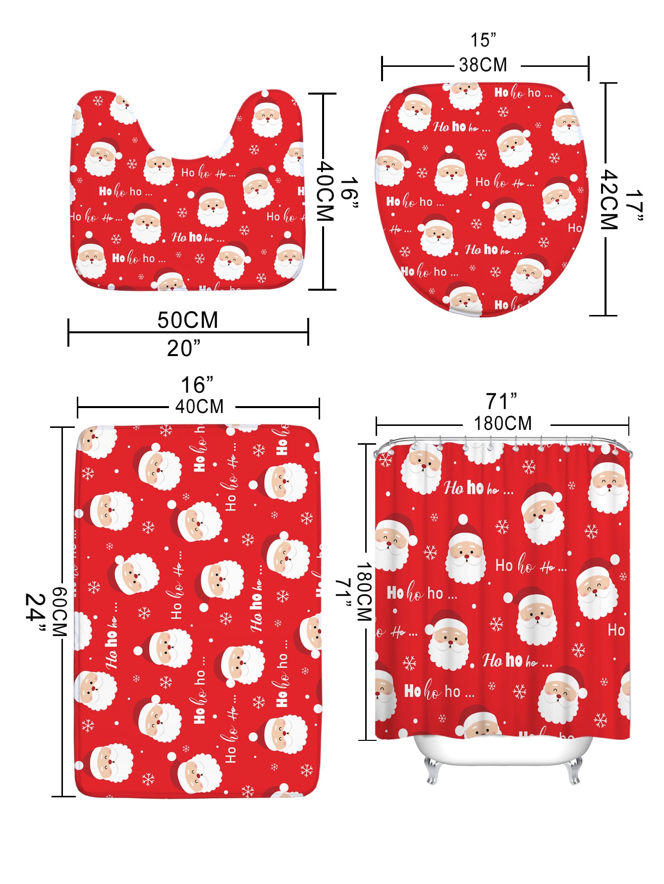 4pc Christmas Santa Claus Bath Rug And Shower Curtain