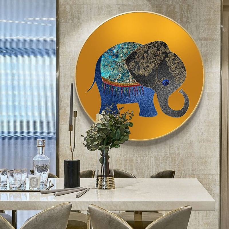 Elephant Wall Art Decor Textured Asian Style for Dining Room Wrapped Canvas - Yellow - Clearhalo - 'Arts' - 'Canvas Art' - 1765531