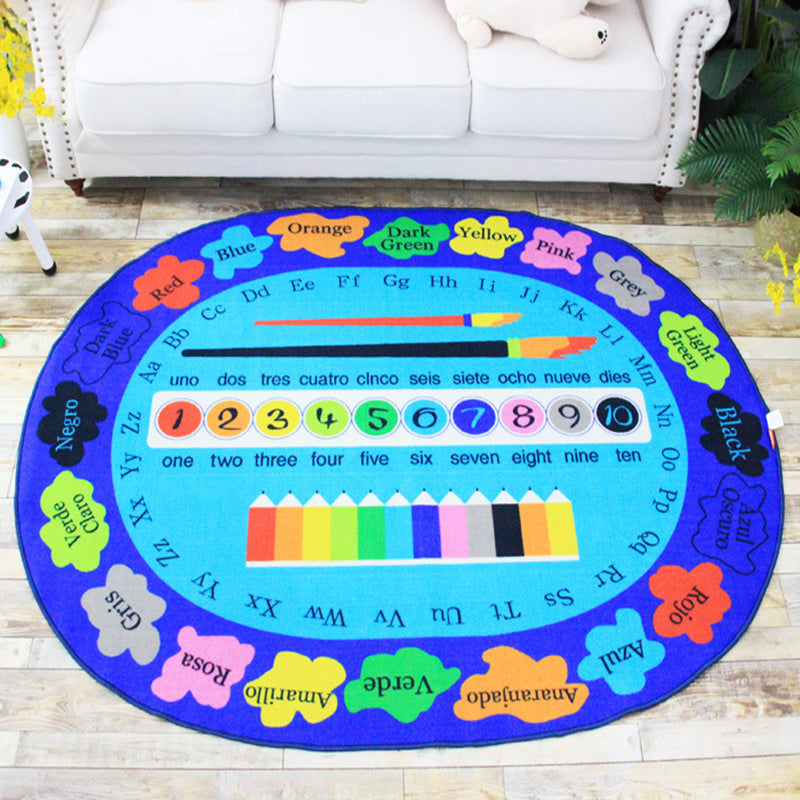 Kids Letter Pattern Rug with Number Blue Polyester Rug Non-Slip Pet Friendly Washable Are Rug for child's room - Clearhalo - 'Area Rug' - 'Rug' - 1811636