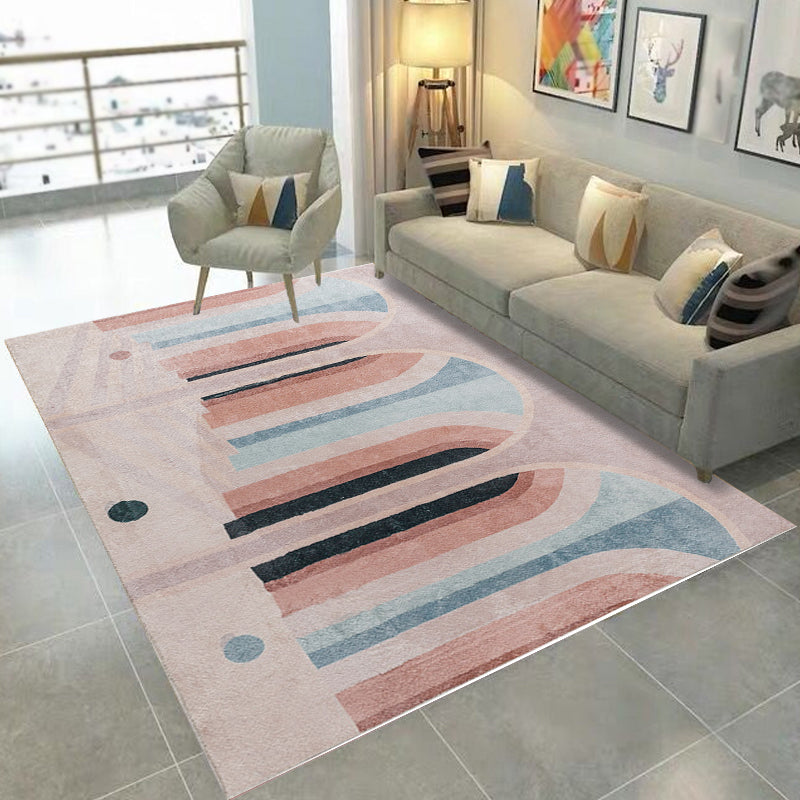 Modernist Colorblock Rug Pink and Grey Polyester Rug Non-Slip Pet Friendly Washable Area Rug for Bedroom - Pink - Clearhalo - 'Area Rug' - 'Rug' - 1812767