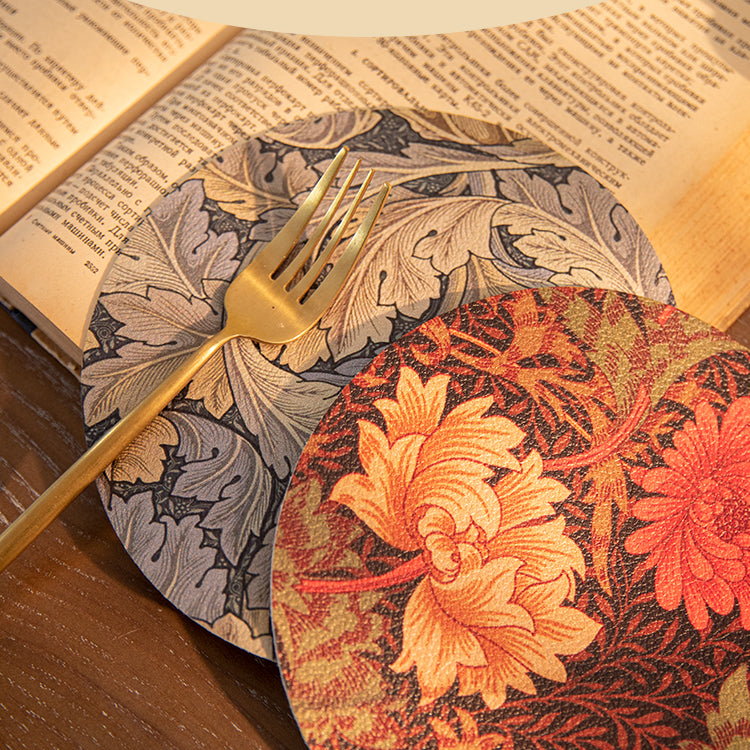 Feblilac Round Sunflowers Retro Oil Painting PU Leather Table Mat Placemats